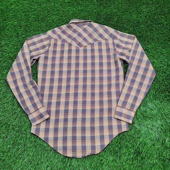 Vintage 80s Shadow Plaid Pearl-Snap Shirt M 19x29 Shirttail - Picture 4 of 16